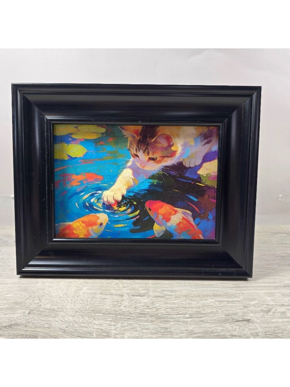 Small Framed Art Print Koi Fish Pond Cat Kitty  Whimsical Gallery Wall Nursery
